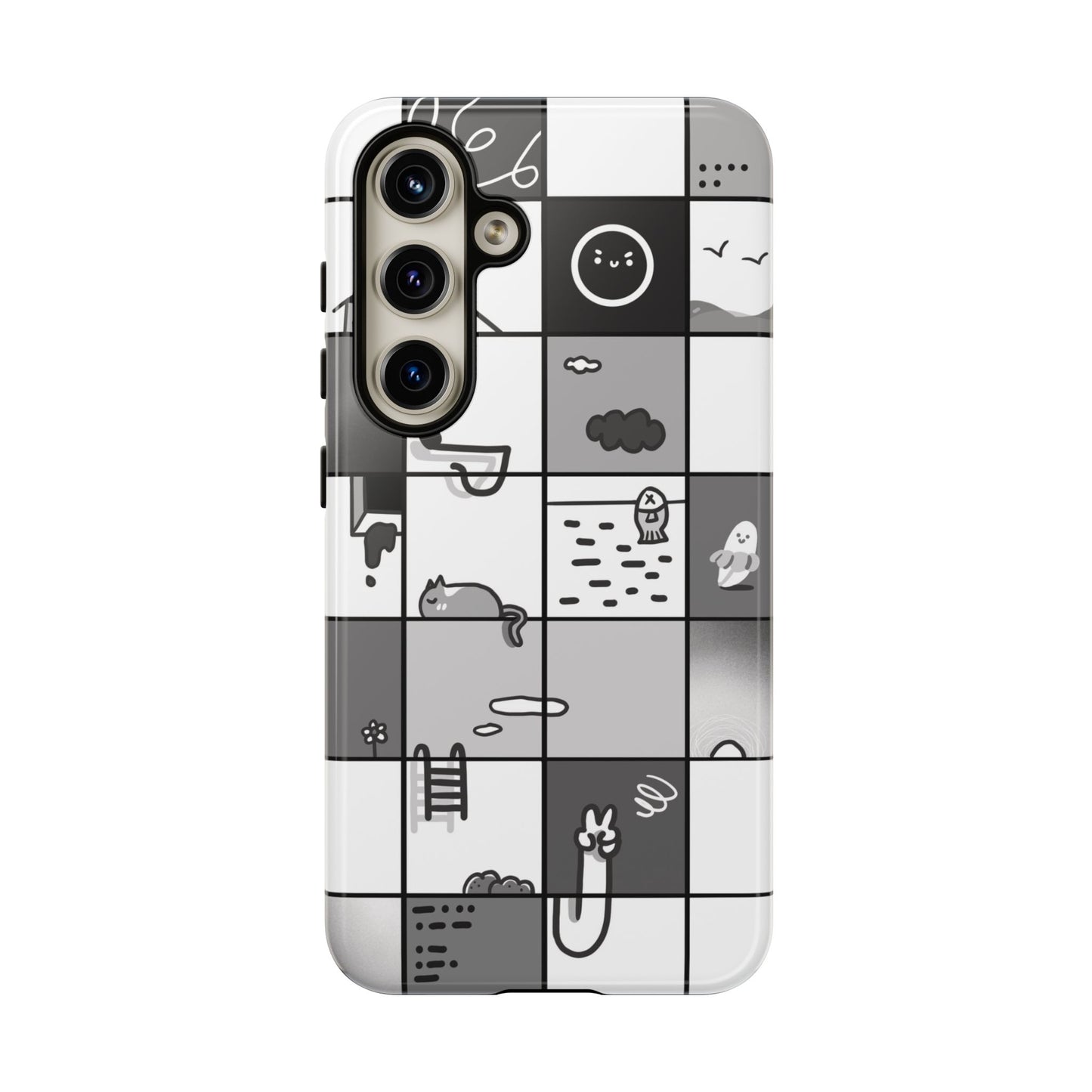 BW Cartoon Grid Phone Case