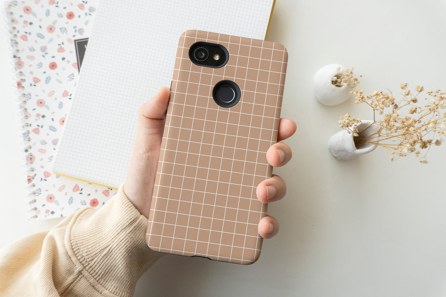 Brown Tone Grid Line Phone Case