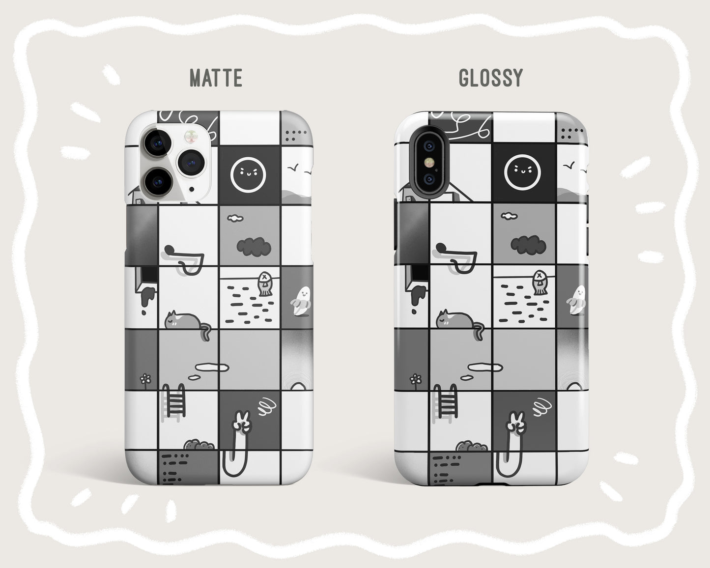 BW Cartoon Grid Phone Case