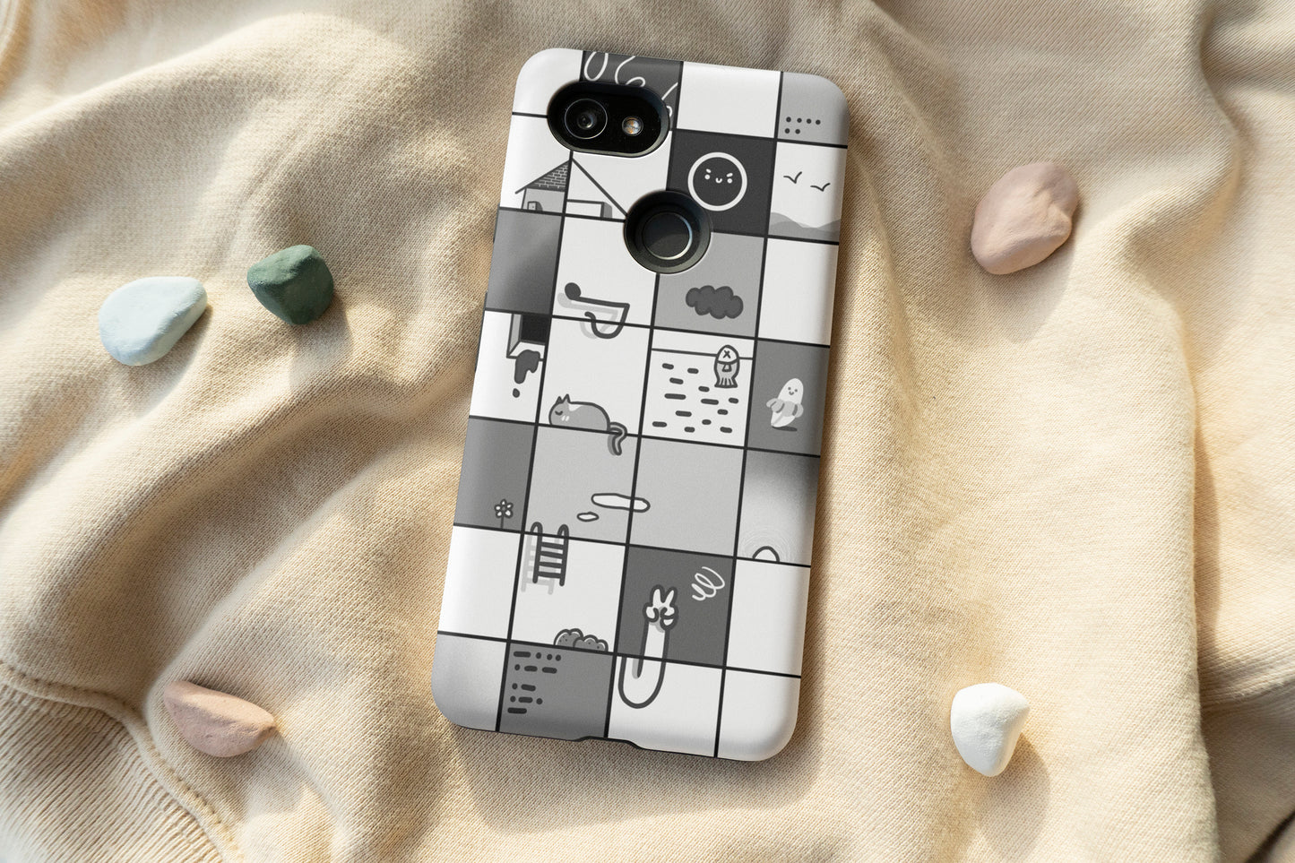BW Cartoon Grid Phone Case