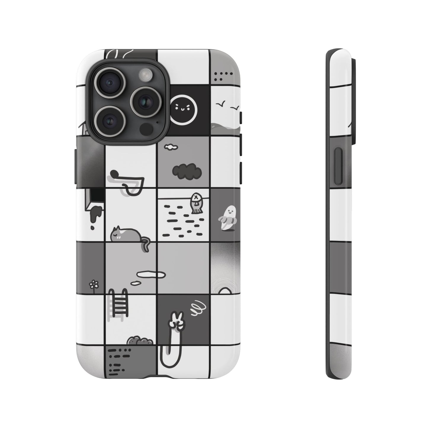 BW Cartoon Grid Phone Case