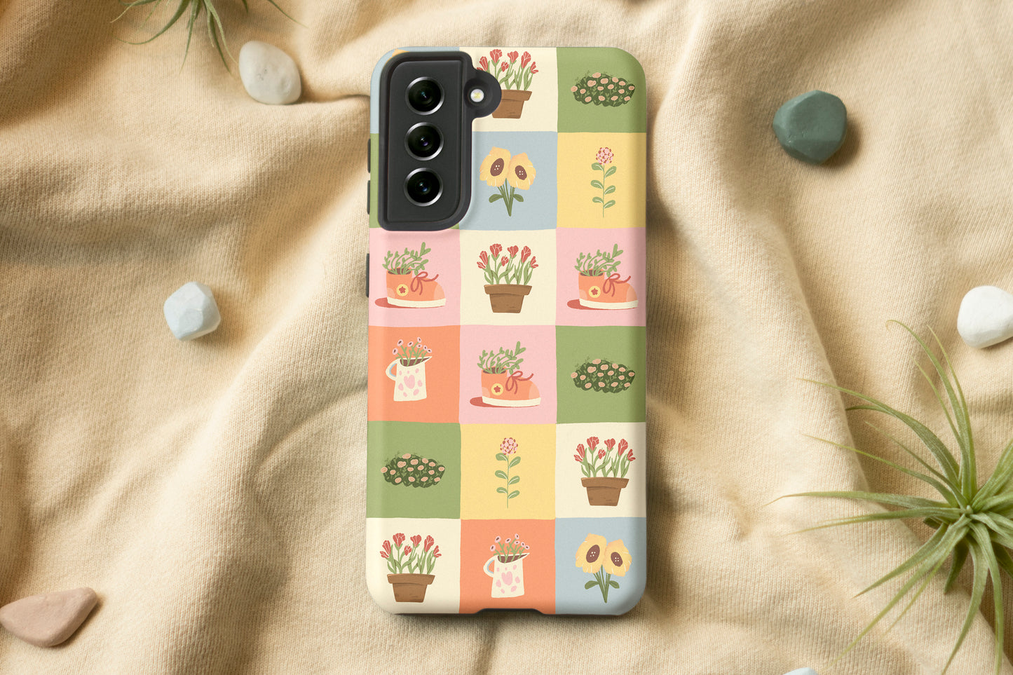 Cozy Blossoms Grid Phone Case