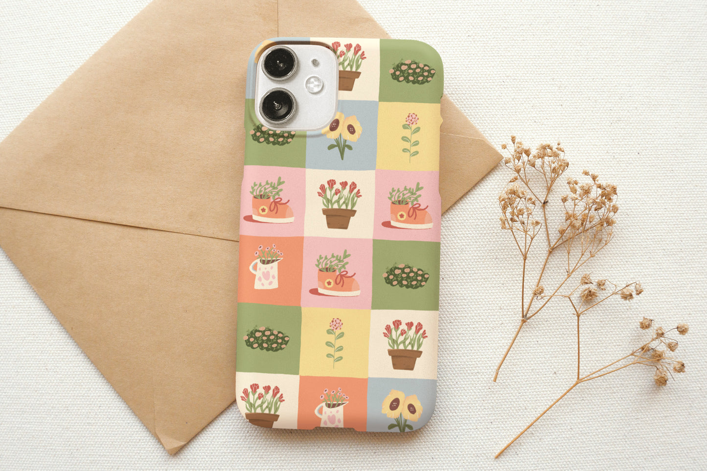 Cozy Blossoms Grid Phone Case