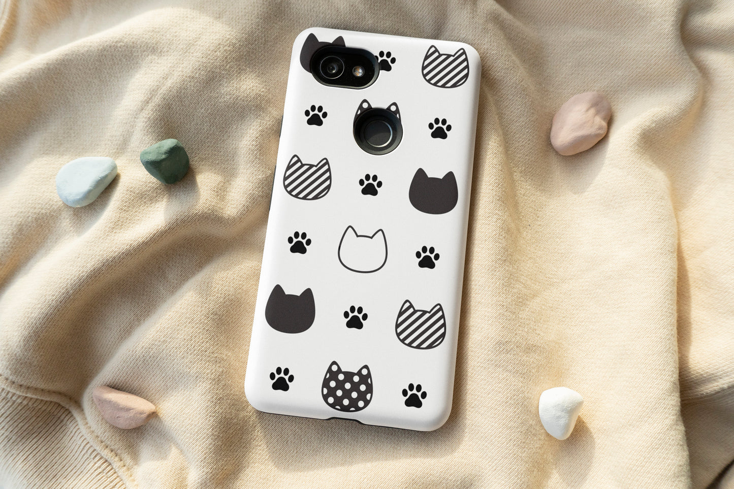 BW Cat Head Pattern Phone Case