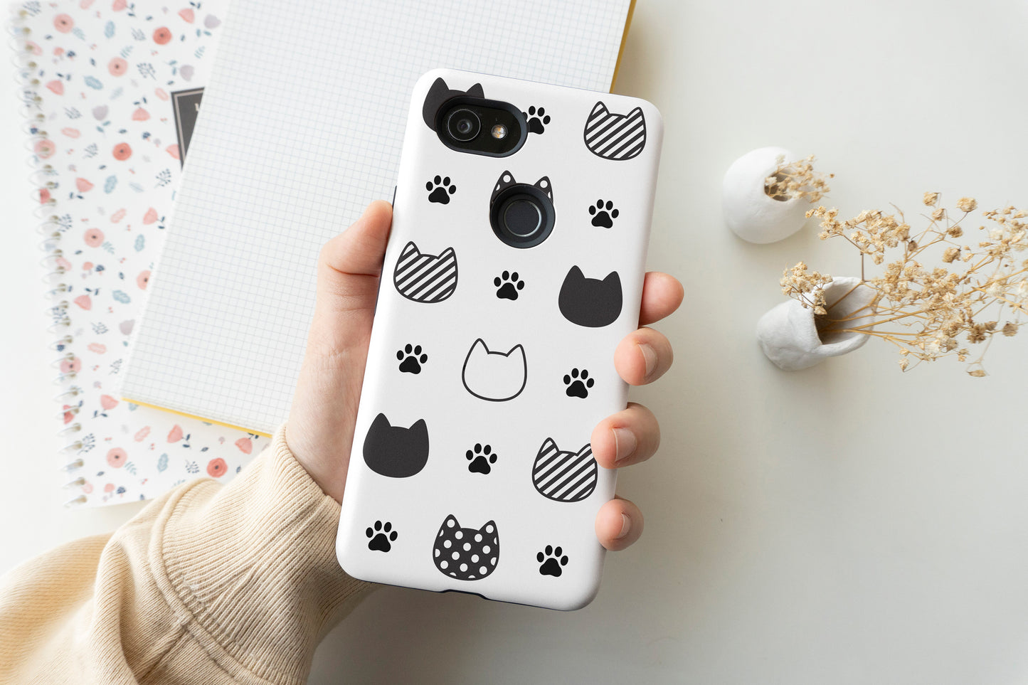 BW Cat Head Pattern Phone Case
