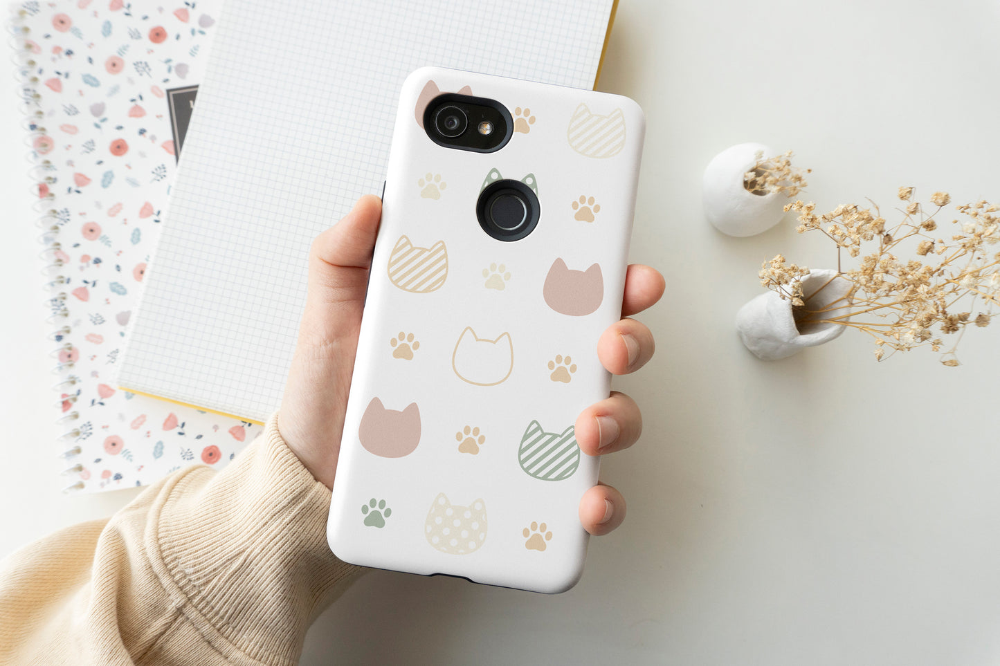 Pastel Cat Head Pattern Phone Case