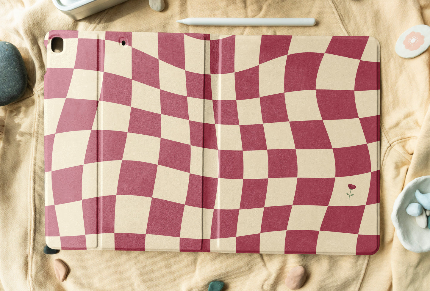 Red Wine Wavy Grid iPad Case