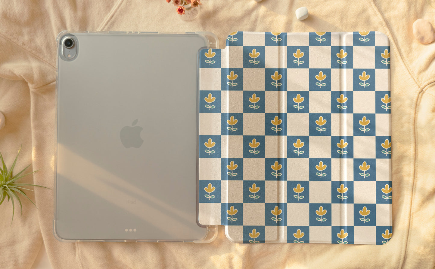 Retro Blue Checkered iPad Case