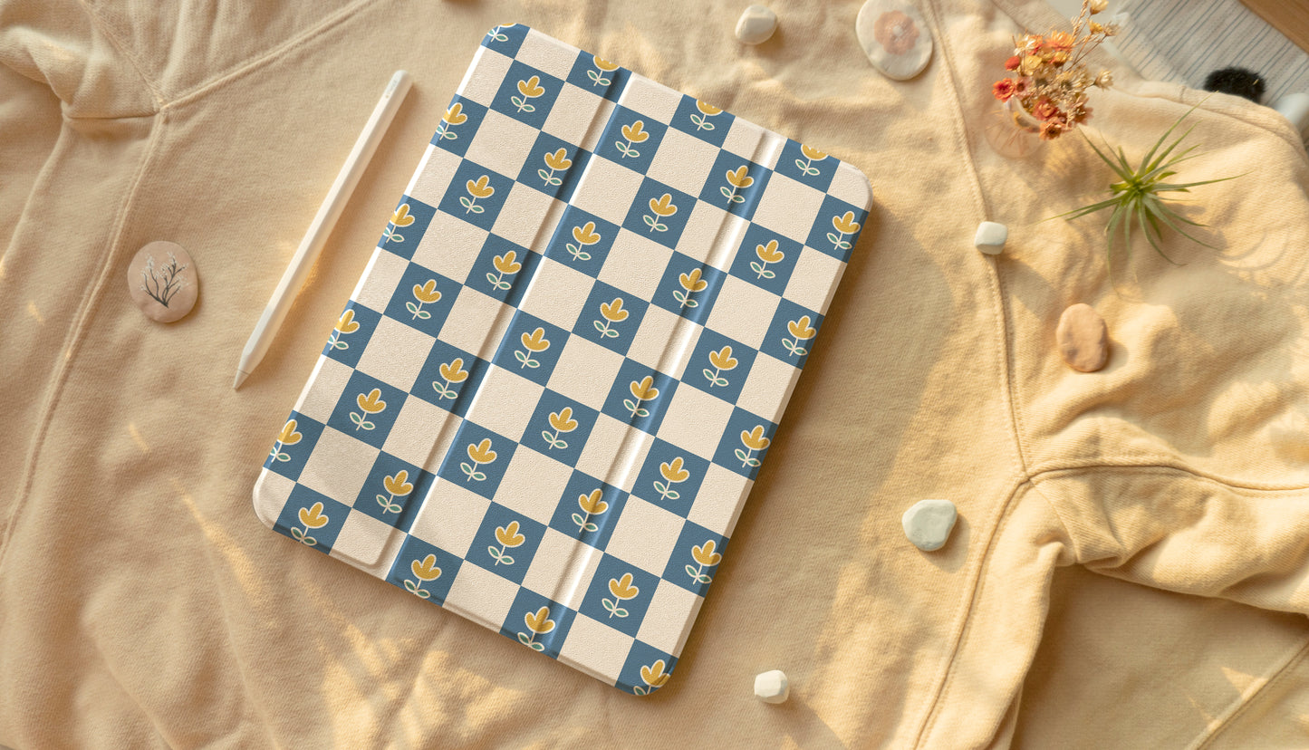 Retro Blue Checkered iPad Case