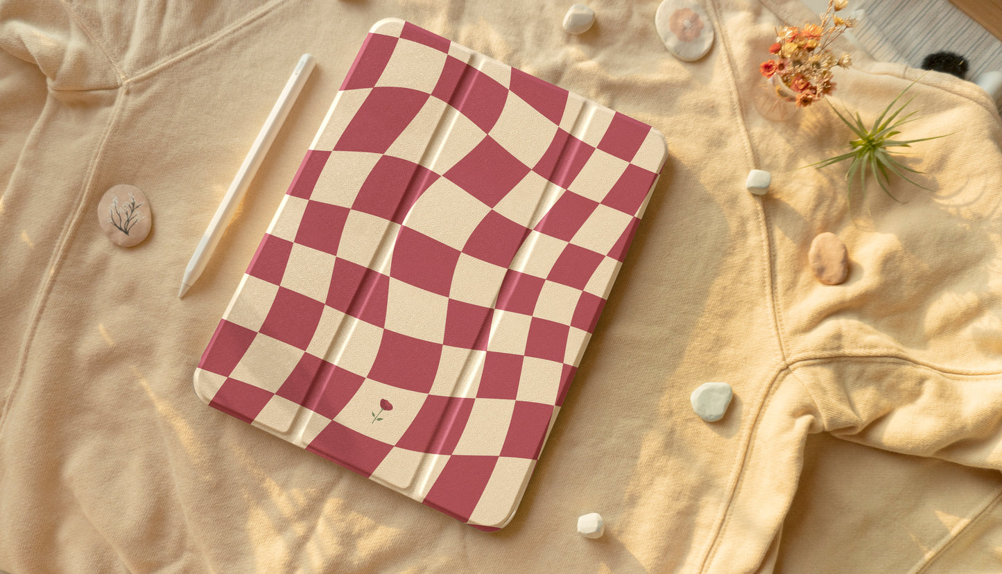 Red Wine Wavy Grid iPad Case