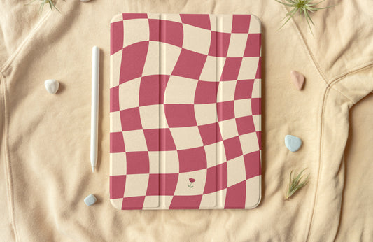 Red Wine Wavy Grid iPad Case