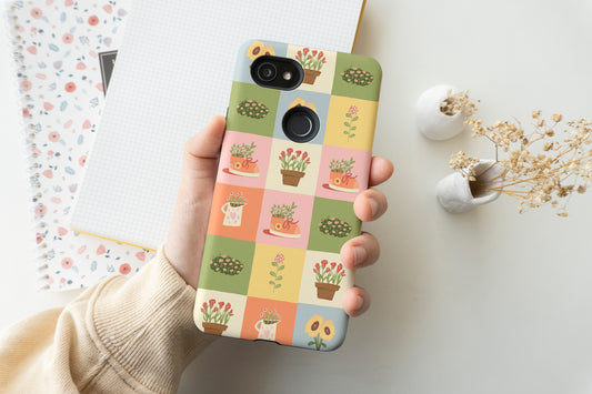Cozy Blossoms Grid Phone Case